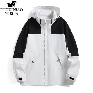 富贵鸟（FUGUINIAO）夹克男女秋季户外潮流登山服工装冲锋外套 女款黑色 3XL