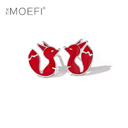 MOEFI 茉妃 s925纯银红色狐狸小动物耳钉设计感可爱创意耳环轻奢耳饰品女