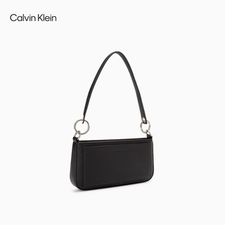 卡尔文·克莱恩 Calvin Klein 女包时尚经典简约金属字母拉链单肩包腋下法棍包DH3237 001-太空黑