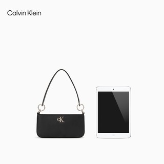 卡尔文·克莱恩 Calvin Klein 女包时尚经典简约金属字母拉链单肩包腋下法棍包DH3237 001-太空黑