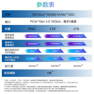 西部数据 WD ssd固态硬盘 m2高速游戏笔记本台式 SN580 1TB PCIe4.0接口