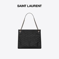 YVES SAINT LAURENT YSL/圣罗兰 女士NIKI SHOPPING中号黑色褶皱皮革购物袋单肩包