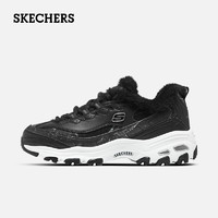 Skechers斯凯奇女鞋加绒保暖老爹鞋女士厚底百搭经典熊猫鞋增高休闲鞋 全黑色 36