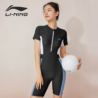 李宁（LI-NING）泳衣女士专业连体五分游泳衣高弹温泉训练泳装 0951 黑色 M