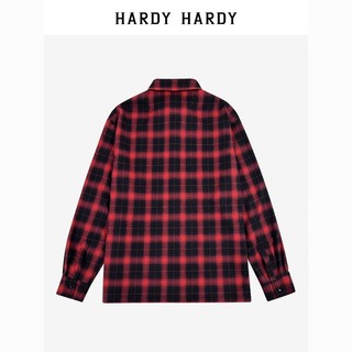 HARDY HARDY2023撞色黑红拼色格子长袖衬衫男女衬衣上衣