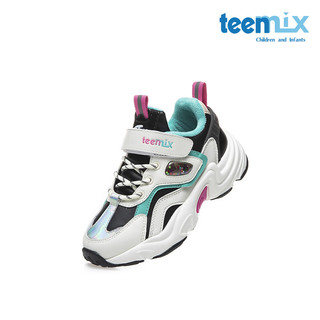 天美意（TEENMIX）天美意/Teenmix童鞋加绒保暖运动鞋2023冬皮面防水耐磨跑步鞋潮鞋  米色  米色 36