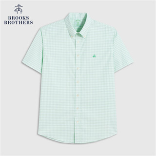 Brooks Brothers 男士23新款扣结领免烫格纹短袖休闲衬衫