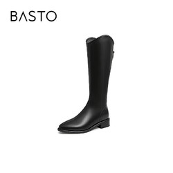 BASTO 百思图 中长靴女冬季长筒西部靴骑士靴女士时装靴MD231DG2 黑色 36