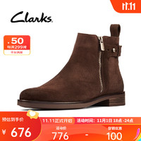Clarks 其乐 女鞋秋冬经典时尚切尔西靴柔软搭扣短靴时装靴女靴子骑士靴 深棕色261616374 36