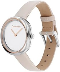 卡尔文·克莱恩 Calvin Klein 女士模拟石英手表,带皮革表带 25200094, 皮带