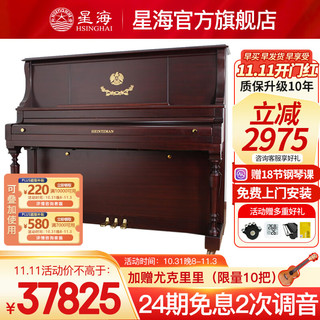Xinghai 星海 中加合资）欧式古典立式钢琴 进口配件 家用考级专业演奏琴 132IBJ 出口型 棕色哑