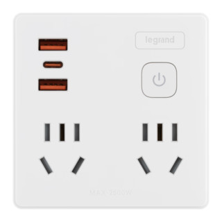 罗格朗86型转换插头/插座/转换插座/电源转换器 总控两位五孔两位两孔带USB（2A1C）20W