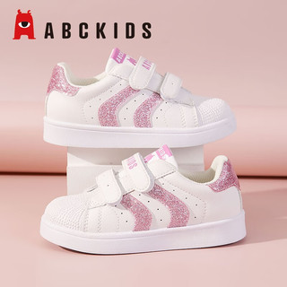 ABCKIDS ABC KIDS童鞋男童鞋2023春季新款儿童运动鞋板鞋革面防水贝壳头女童小白鞋 白玫瑰粉 34