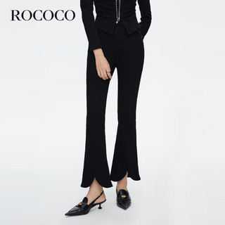 洛可可（ROCOCO）2023商场同款早秋黑色百搭显瘦花瓣开叉微喇牛仔裤长裤 黑色 S