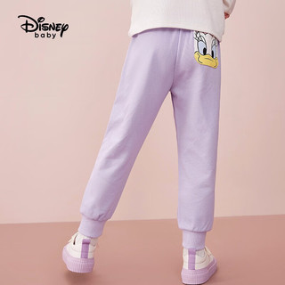 Disney 迪士尼 男童女童裤子冬季加绒加厚棉裤一体绒秋冬款宝宝运动卫裤儿童装 蛋糕紫-加绒-女 130cm