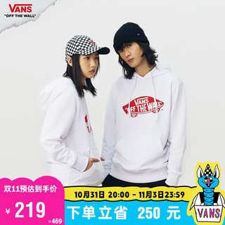 VANS范斯 男女连帽卫衣春季简约舒适滑板Logo 白色/红色 XXL