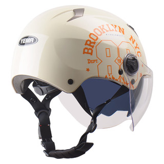 YEMA 野马 3C认证电动摩托车头盔男女夏季半盔电瓶车帽卡其白配透明短镜