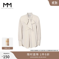 麦檬MM商场同款长袖通勤气质松弛感棉质系带卡其衬衫女5D2220031 卡其色 160/84A/M