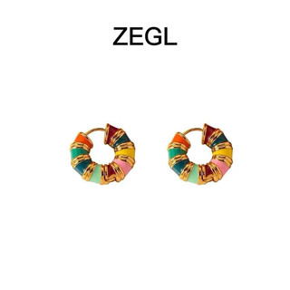 ZEGL复古时髦彩虹多巴胺耳环耳扣时尚高级感耳饰铜合金耳饰时尚饰品 彩虹耳环