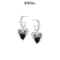 ZEGL黑色爱心耳环女耳钉925银针法式复古设计感早春耳饰品 暗黑爱心耳环