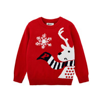 PEPCO 小猪班纳 男童女童针织衫儿童圆领秋季亲子款鹿鹿毛衣女纯棉毛线衣宝宝上衣 大鹿经典红 130cm
