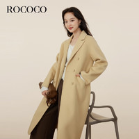 洛可可（ROCOCO）长款双面毛呢外套女秋冬气质羊毛呢子大衣2023法式上衣 黄色 L