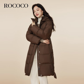 洛可可（ROCOCO）咖色休闲宽松连帽服女中长款2023保暖鸭绒外套冬装 咖啡 S