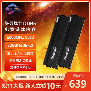 SK hynix 海力士 新乐士（SAMNIX）DDR5 5600 7200台式机内存条狂刃战士海力士A-die超频游戏 32G（16Gx2）6000 C30/XMP黑