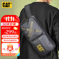 CAT 卡特彼勒 卡特胸包单肩斜挎包PU斥水骑行机车包潮iPad平板包个性男黑84165