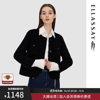 ELLASSAY歌力思冬100%绵羊毛双面呢外套女EWD343D00400 经典黑 XS