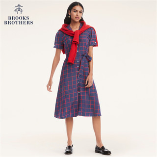 Brooks Brothers 女士夏季复古格纹收腰短袖衬衫连衣裙