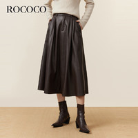 洛可可（ROCOCO）百搭a字显瘦半身裙子女法式小黑裙小皮裙冬装 咖色 XL