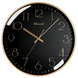 Telesonic 天王星 挂钟客厅简约创意钟表现代时尚个性时钟3D立体石英钟薄边挂表 炫黑金（30厘米）