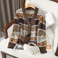 她池 女士V领宽松显瘦单排扣开衫 T33X4207AE514