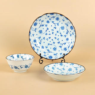 美浓烧 Mino Yaki）日本简约青花碗盘碟套装家用组合餐具套装家庭瓷器 26件套