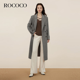 洛可可（ROCOCO）灰色经典毛呢外套女冬季2023休闲法式羊毛双面呢子大衣 浅灰 S
