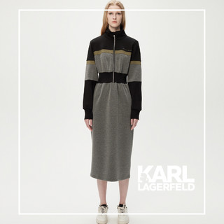 补贴购：KARL LAGERFELD logo刺绣拼接束腰休闲卫衣裙