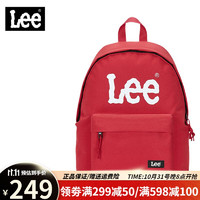 Lee双肩包男15.6英寸电脑包防泼水书包休闲潮牌大容量旅行包背包 红色