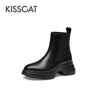 KISSCAT 接吻猫 女靴2023秋冬季新款轻户外烟筒靴增高切尔西靴女KA43552-50 黑色 36