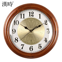 汉时（Hense）时尚简约实木挂钟客厅挂上时钟家用挂表欧式复古石英钟表HW1101 红橡木+汉时机芯