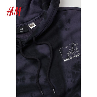 H&M 男装卫衣秋季休闲套头美式街头潮流落肩长袖连帽衫0892036 深蓝色/MTV 175/100A