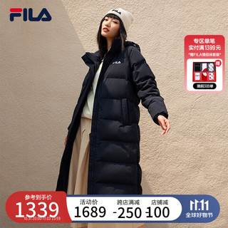 FILA 斐乐 女装羽绒服女2023年冬季时尚休闲中长款羽绒服保暖外套 传奇蓝-NV M