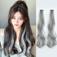 彩色挂耳染假发片挑染卷发假发条隐形仿真假发女长发一片式接发条