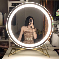 ins风化妆镜子台式led带灯补光桌面充电梳妆台大号宿舍少女心