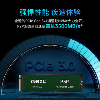 GeIL金邦 512GB SSD固态硬盘 M.2接口PCIe 3.0（NVMe协议）台式机笔记本硬盘 高速3400MB/S P3P系列 TLC颗粒