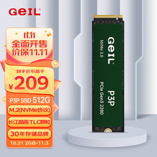 GeIL 金邦 512GB SSD固态硬盘 M.2接口PCIe 3.0（NVMe协议）台式机笔记本硬盘 高速3400MB/S P3P系列 TLC颗粒