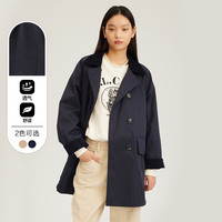 E·LAND 衣恋 Eland衣恋学院风风衣H版插肩袖灯芯绒拼接领口双排扣