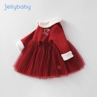 杰里贝比 女童连衣裙洋气小童公主裙春秋儿童新款加绒女宝宝红裙子
