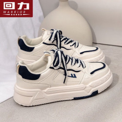 warrior回力女鞋秋季运动鞋子女学生休闲小白鞋百搭厚底板鞋女米深蓝