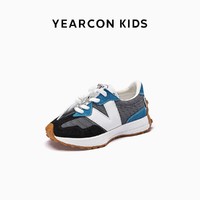限尺码：YEARCON 意尔康 双重网面搭配反绒猪皮革鞋面设计男童运动鞋秋款中大童女童运动鞋